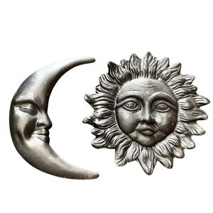 VTG Celestial Wall Art Mexican Sun and Moon Decor Set Black Plaques 8 Inch Italy